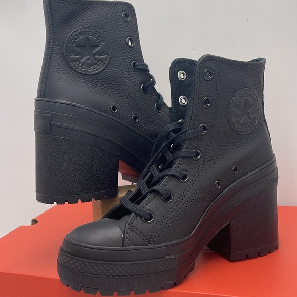Converse WMNS CHUCK 70 DE LUXE HEEL HI BLACK/BLACK/WHITE A06145C Platforms Snkrs - Picture 10 of 16